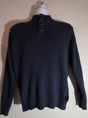Guess Men's Dark Navy Ribbed Turtleneck Sweater with Button Placket